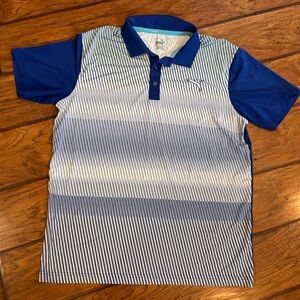 Puma polo shirt men’s Medium blue stripes golf performance PwrCool dry cell nice